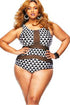Sexy Plus Size Mesh Insert Trigon Print Teddy Swimsuit